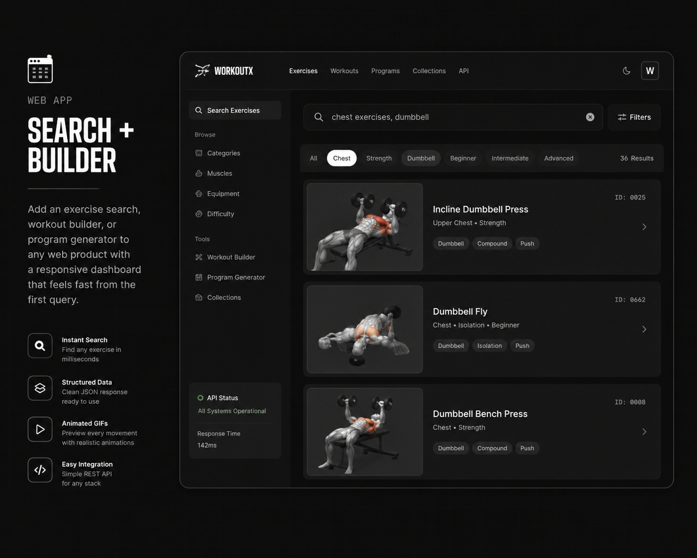 WorkoutX Web App Search & Builder