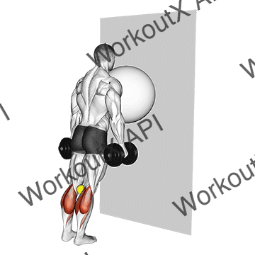 Exercise Ball On The Wall Calf Raise (tennis Ball Between Knees) animated GIF