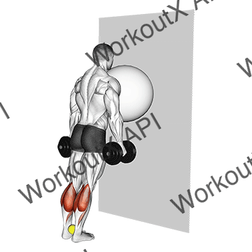 Exercise Ball On The Wall Calf Raise (tennis Ball Between Ankles) animated GIF